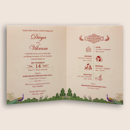 Cream Laser-Cut Bag Style Wedding Card - KNAS3106