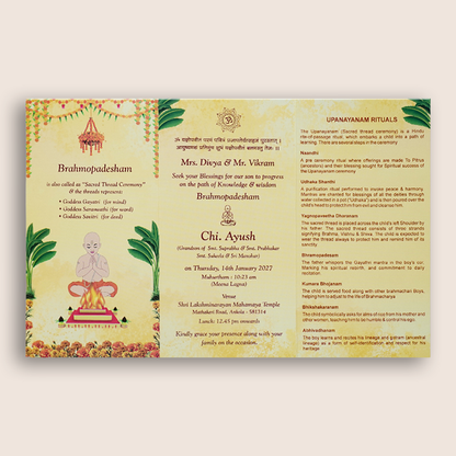 Cream Floral Thread Ceremony Invitation Card - KNKRL123