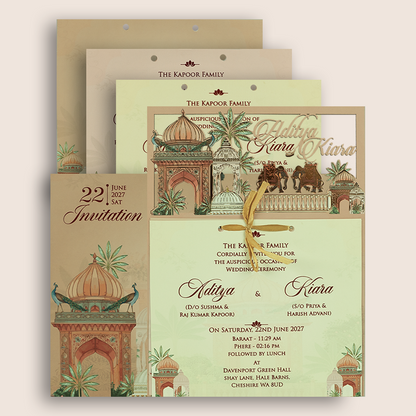Peach Jharokha MDF Laser Cut Marriage Invitation - KFR16060