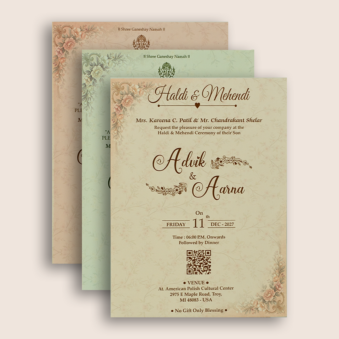 Pastel Peach Floral Door Style Padded Wedding Invitation Card - KSH18580
