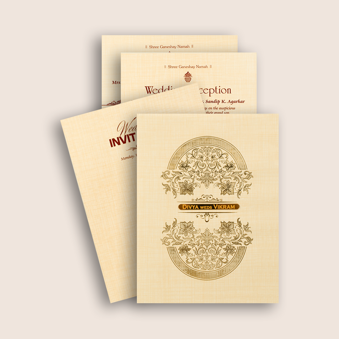 Sandal Premium Padded Floral Wedding Card - KNPS9501S