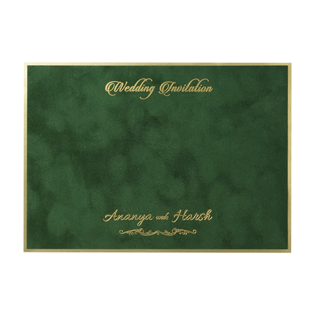 Dark Green Floral Padded Wedding Card-KMMWD1157