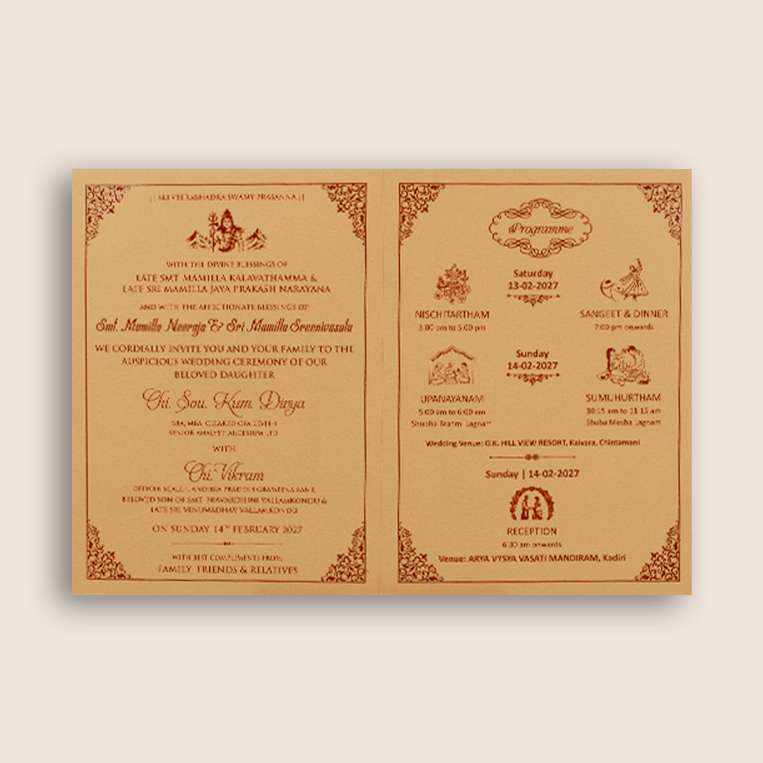 Warm Beige Floral Wedding Invitation Card - KNRR7073B