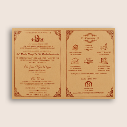 Warm Beige Floral Wedding Invitation Card - KNRR7073B