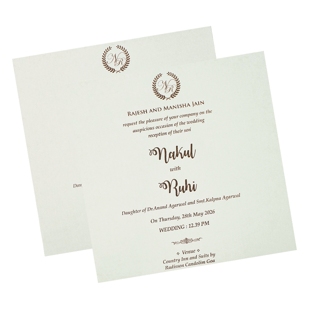 White Floral Circle Medallion Wedding Card-KRE28570