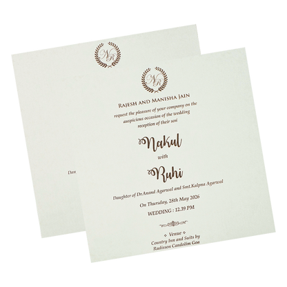 White Floral Circle Medallion Wedding Card-KRE28570