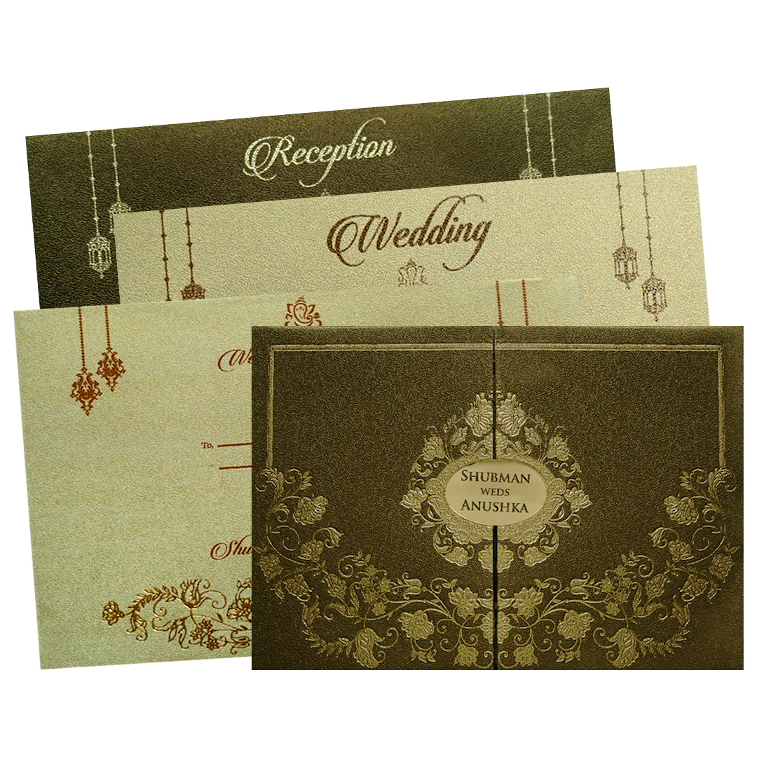 Gold Padded Embossed Floral Wedding Invitation Card-KRB08320