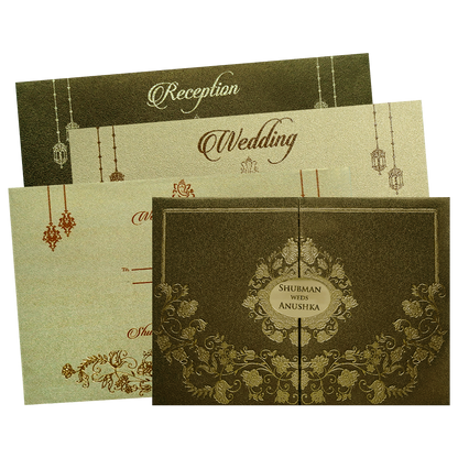 Gold Padded Embossed Floral Wedding Invitation Card-KRB08320