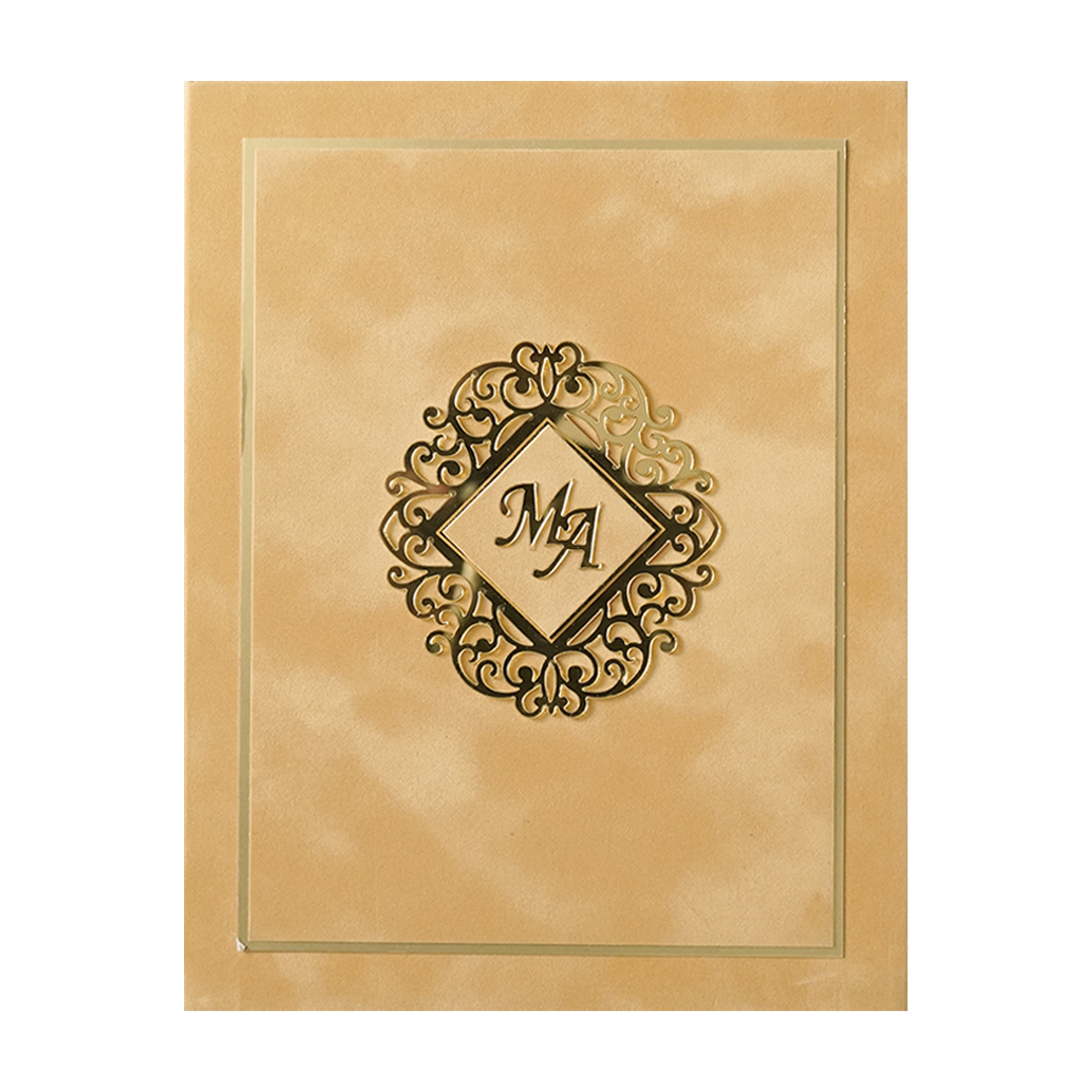 Check out Luxury Gold Monogram Padded Wedding Card at best price. ✅WhatsApp Support ✅Express Delivery. | King of Cards.