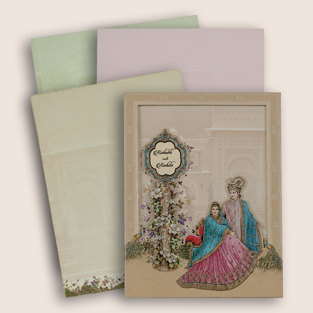 Sandal Laser Cut Bride Groom Padded Wedding Card - KAA05830
