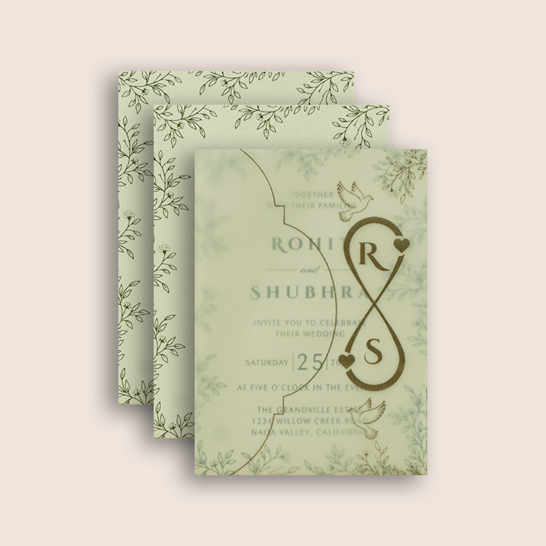 Light Grey Laser Cut Floral Wedding Card - KJP25150