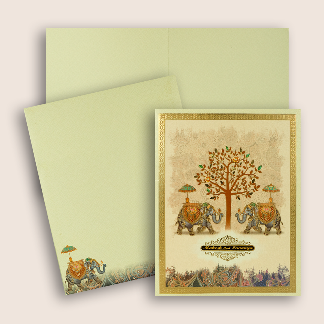 Cream Traditional Wedding Card - KNKJ1138