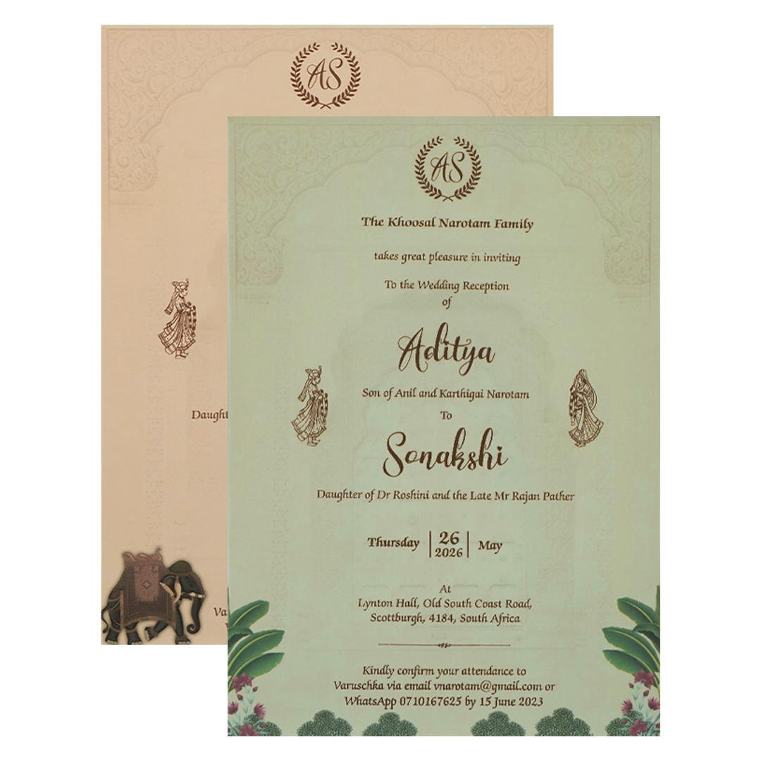 Mint Green Royal Palace Padded Wedding Card-KRE27220
