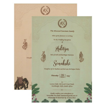 Mint Green Royal Palace Padded Wedding Card-KRE27220