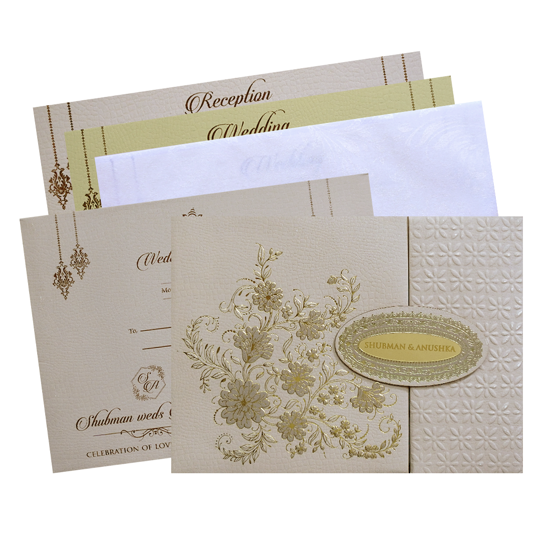 Royal Lavender Padded Embossed Gold Door Style Wedding Invitation Card-KRB09660