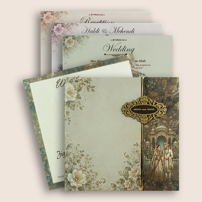 Grey Bride Groom Padded Door Style Invitation Card - KSH18790