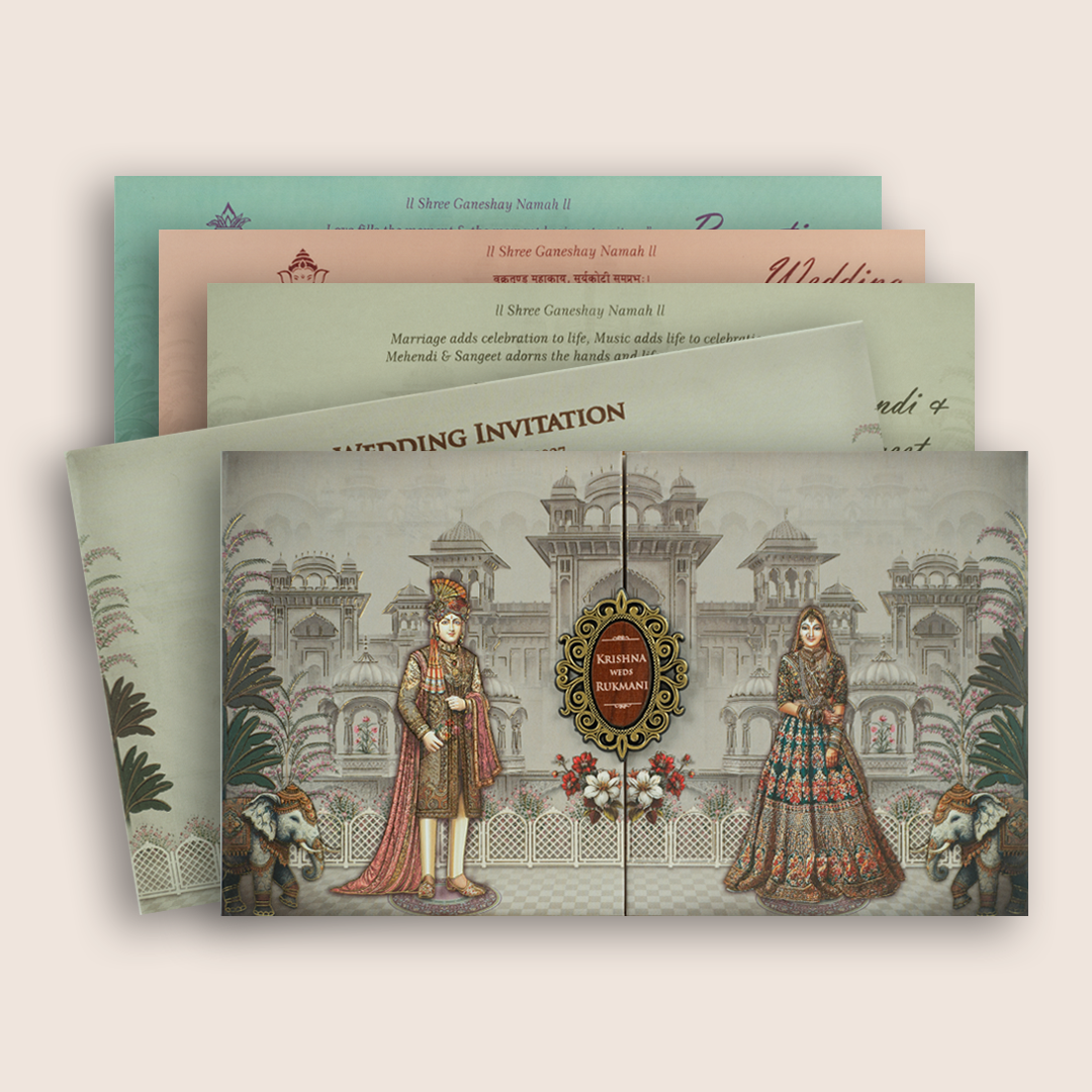 Grey Royal Bride Groom Door Style Padded Wedding Card - KJTS1919