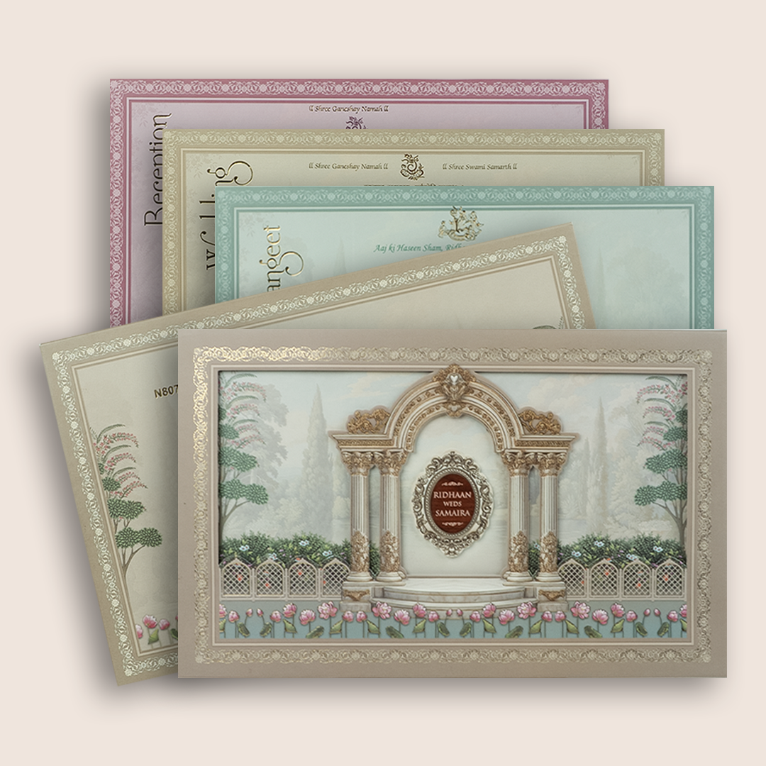 Light Brown Padded Laser Cut Marriage Card - KVN08070