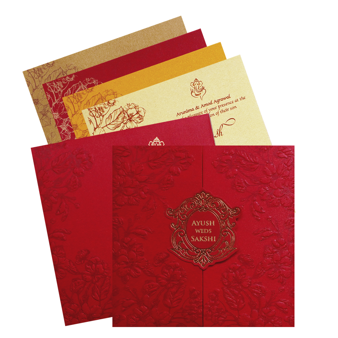 Red Floral Door Style Opening Wedding Invitation-KPR06070