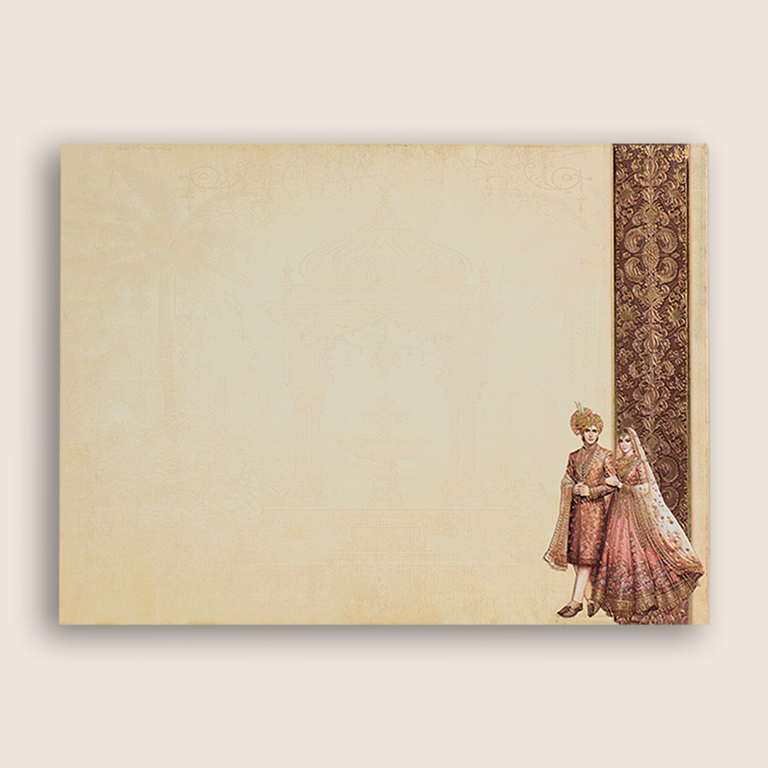 Sandal Royal Bride Groom Door Style Wedding Card - KAA05450