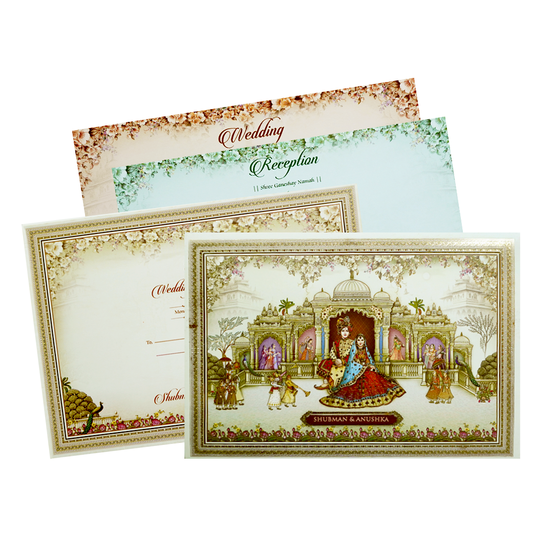 Check out Royal Palace Theme Gold Foil Wedding Invitation Card at best price. ? WhatsApp Support ? Express Delivery.