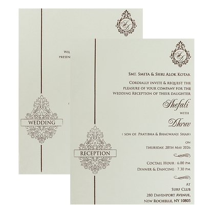 White Royal Couple Embossed Padded Wedding Card-KRE28140