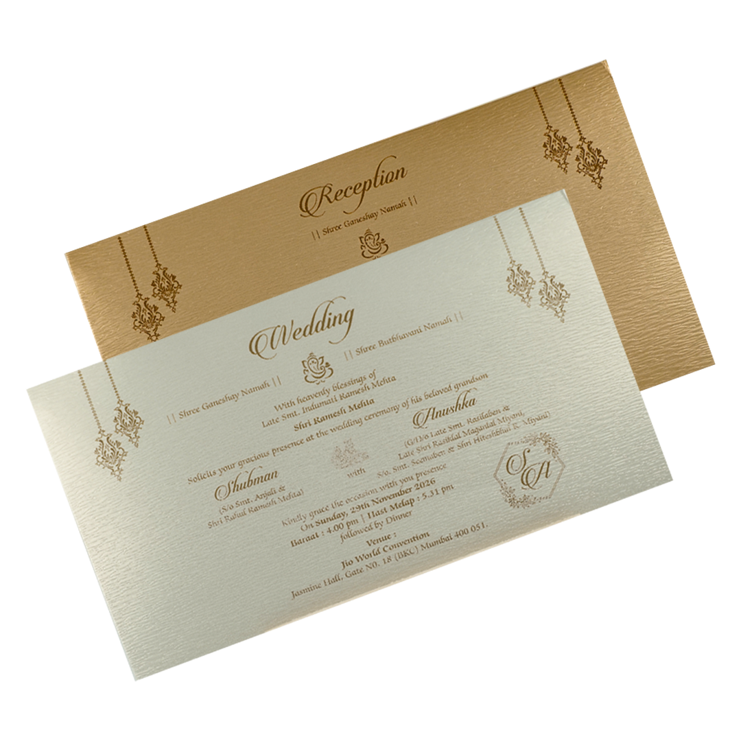 Gold Floral Door Style Padded Wedding Card-KRB09320