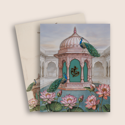 Beige Peacock Floral Padded Wedding Invitation Card - KPR07280