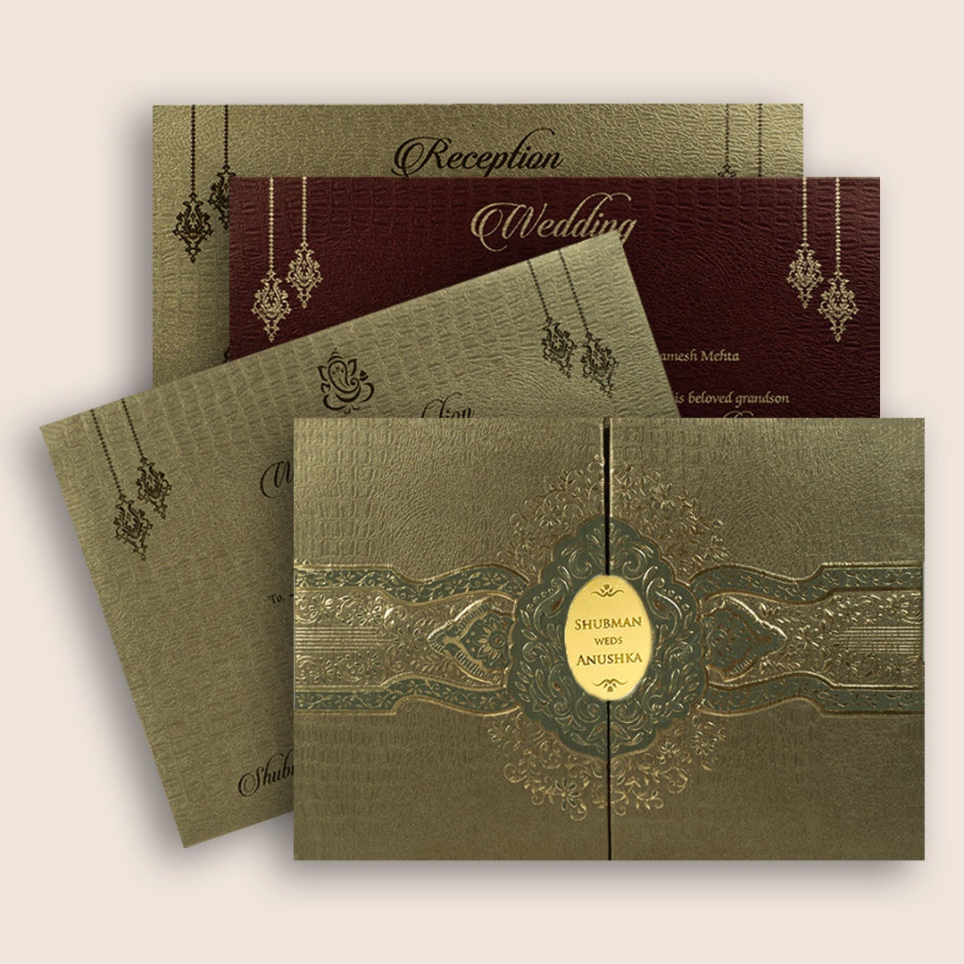 Gold Floral Door Style Padded Wedding Invitation - KRB10501