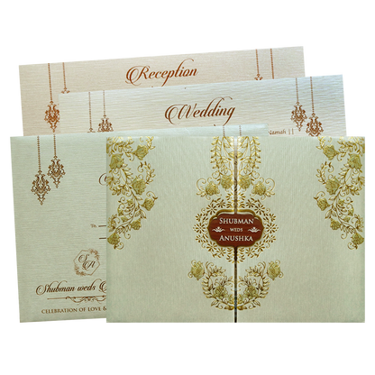 Check out Ivory Padded Embossed Floral Wedding Invitation Card at best price. ?WhatsApp Support ?Express Delivery.