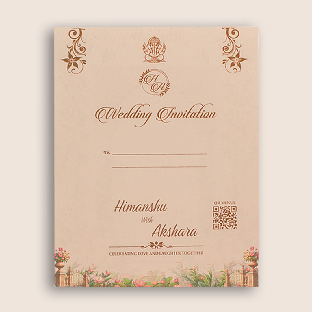 Pink Floral Elephant Padded Door Style Wedding Card - KSH73740