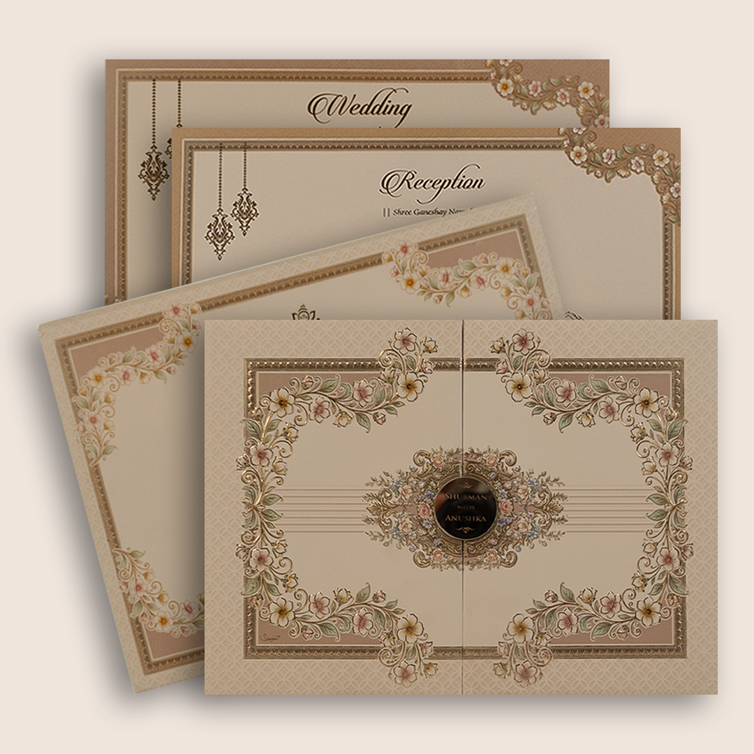 Pale Pink Floral Door Style Padded Wedding Card - KRB10800