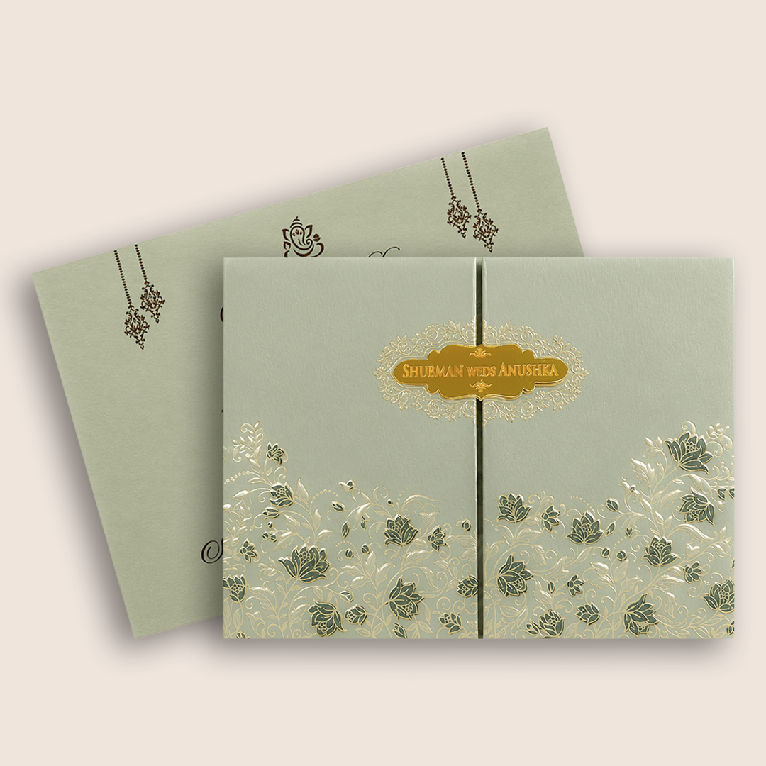 Grey Embossed Floral Door Style Padded Marriage Card - KRB09760