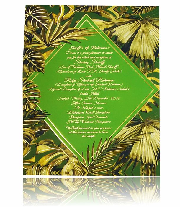 Green Ultra Premium Muslim Invitation In Leaf Design-King of Cards