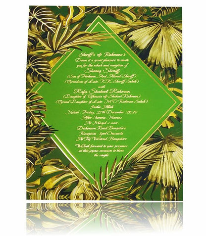 Green Ultra Premium Muslim Invitation In Leaf Design-King of Cards