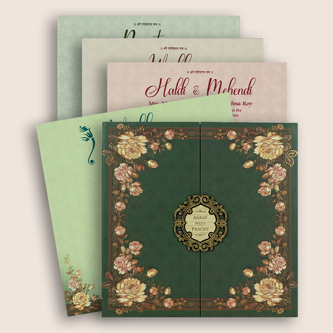 Green Floral Door Style Padded Marriage Card - KSH72780
