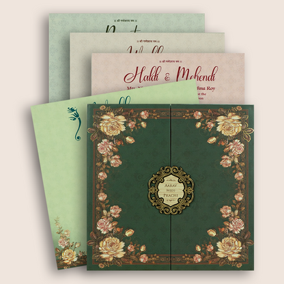 Green Floral Door Style Padded Marriage Card - KSH72780