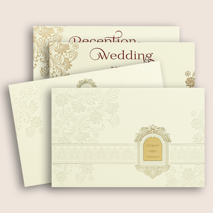Ivory Embossed Floral Padded Wedding Card - KPR010340