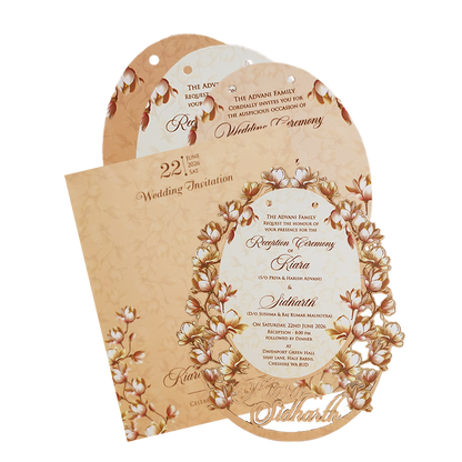 Beige Brown Floral Laser Cut Wedding Card - KFR14040
