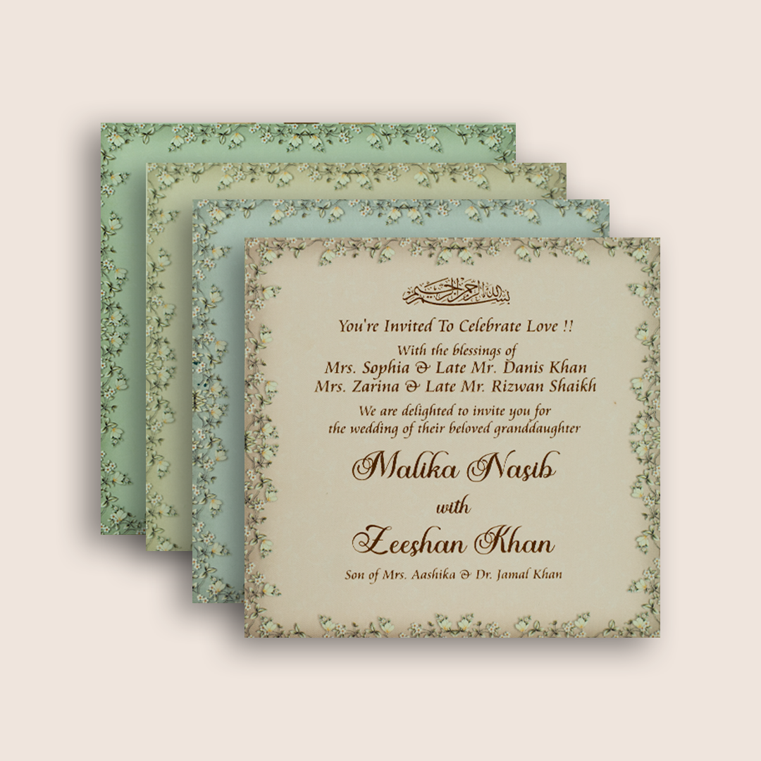 Pastel Green Embossed Floral Luxury Invitation Box - KSI32750