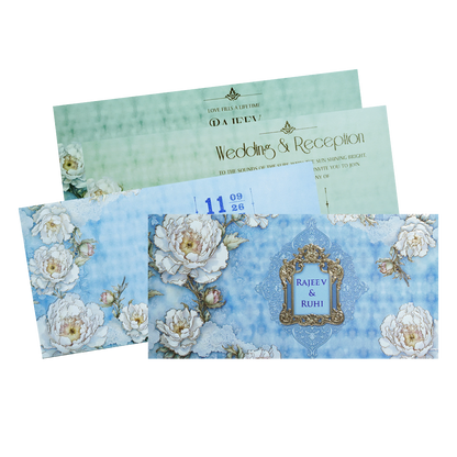 Sky Blue Floral Wedding Invitation Card-KPR06550