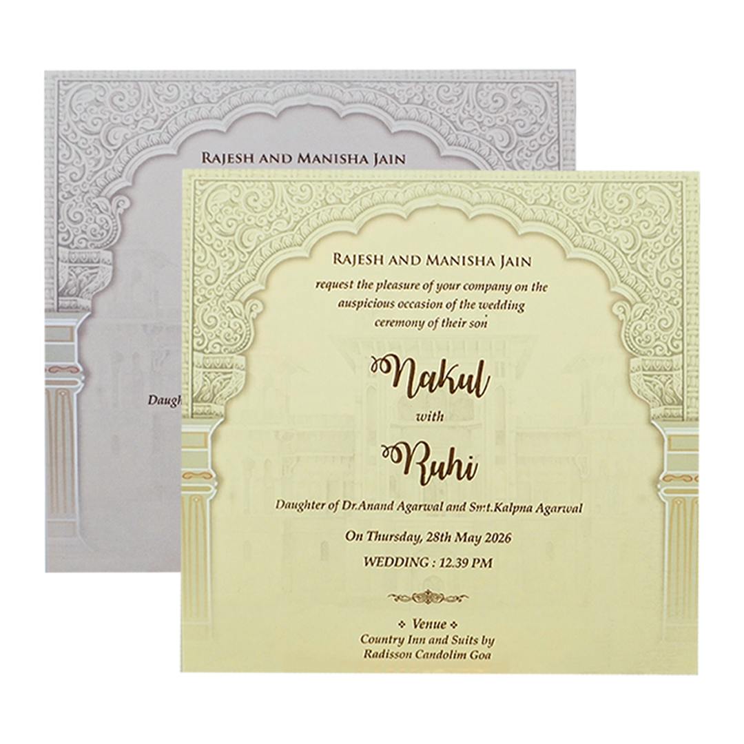 Royal Arch Peacock Padded Wedding Card-KRE27930