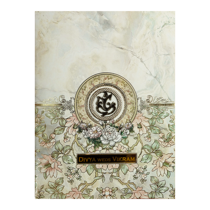 Cream Floral Marble Wedding Card-KNKC4084