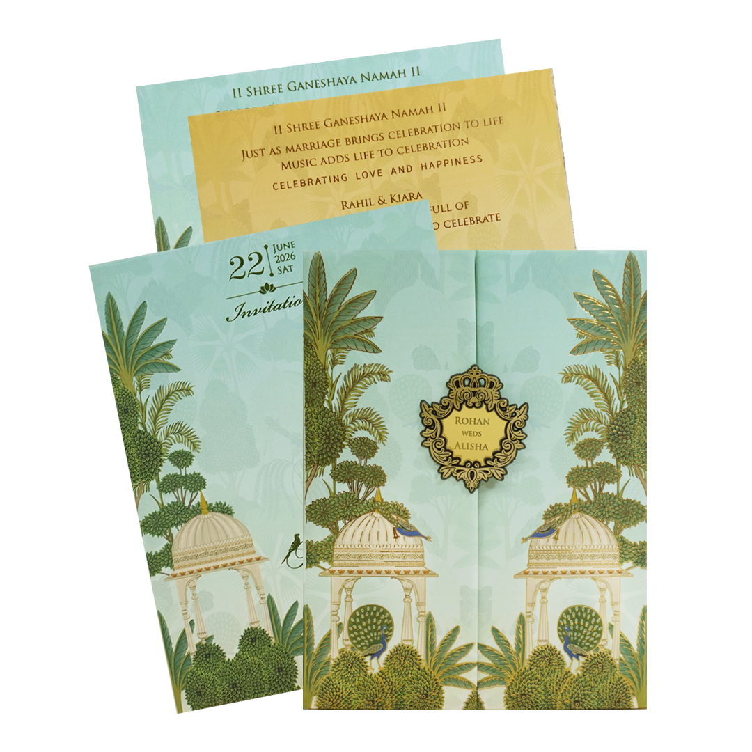 Green Floral Arch Padded Wedding Card - KFR16420