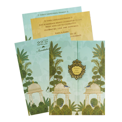 Green Floral Arch Padded Wedding Card - KFR16420