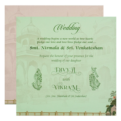 Cream Padded Garden Palace Wedding Card-KNPO5572C