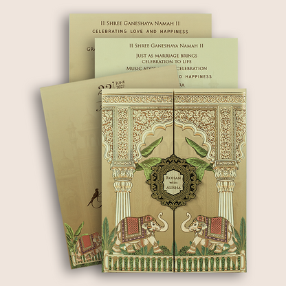 Pastel Brown Elephant Door Style Padded Invitation Card - KFR17300