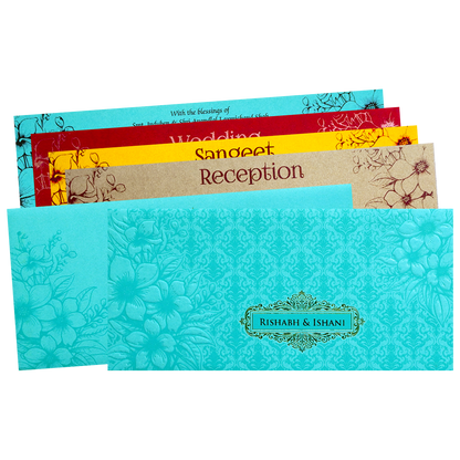 Check out Blue Embossed Floral Wedding Invitation Card at best price. ?WhatsApp Support ?Express Delivery.