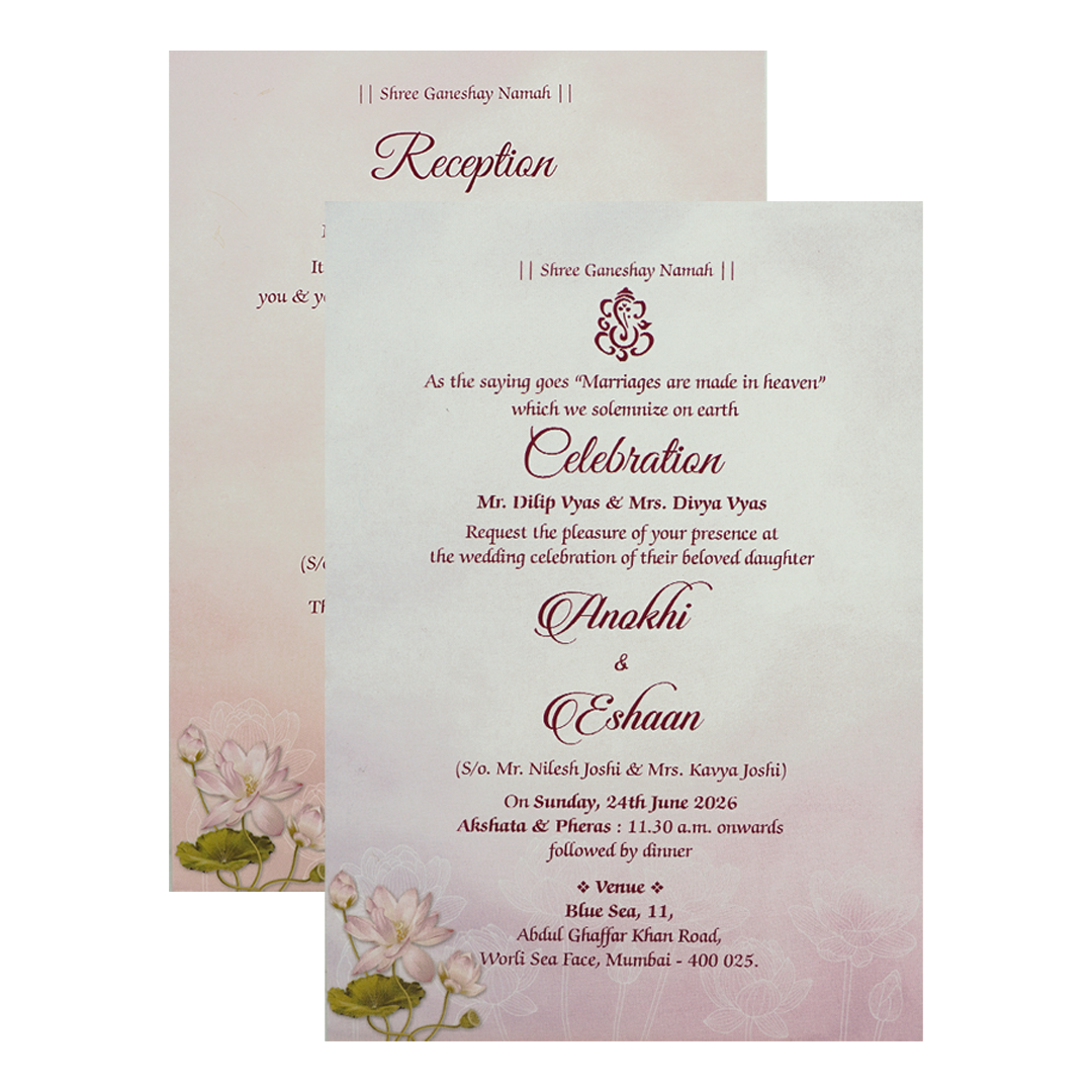 Blue Lotus Floral Padded Wedding Card-KJTS3622