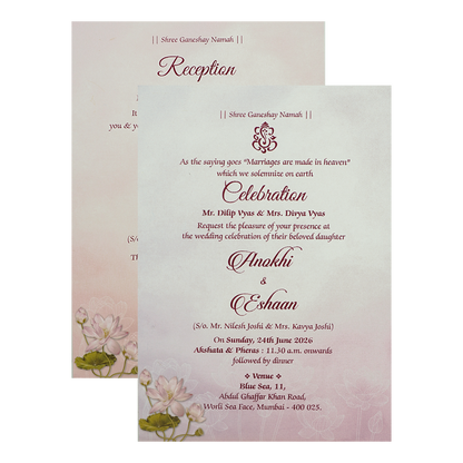 Blue Lotus Floral Padded Wedding Card-KJTS3622